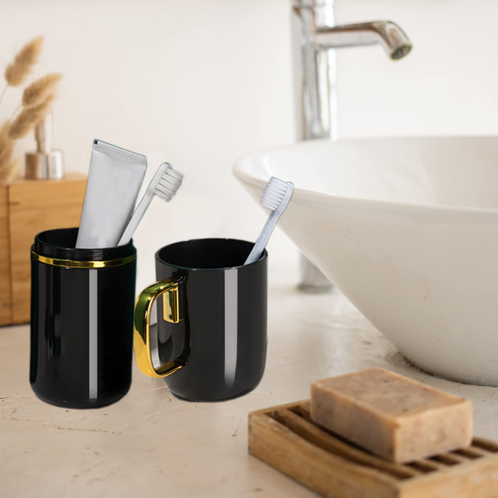Set di Accessori per Il Bagno 2 Pezzi Porta spazzolino da Viaggio con 2 Tazze, 8,8 Pollici Custodia per spazzolino Viaggio d'Affari e Scuola, Bagno, Nero