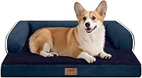 Vista 27 de Cama ortopédica extra grande para perros impermeable: cama de espuma viscoelástica para perros XL y extra grandes, sofá sofá, lavable con funda Azul