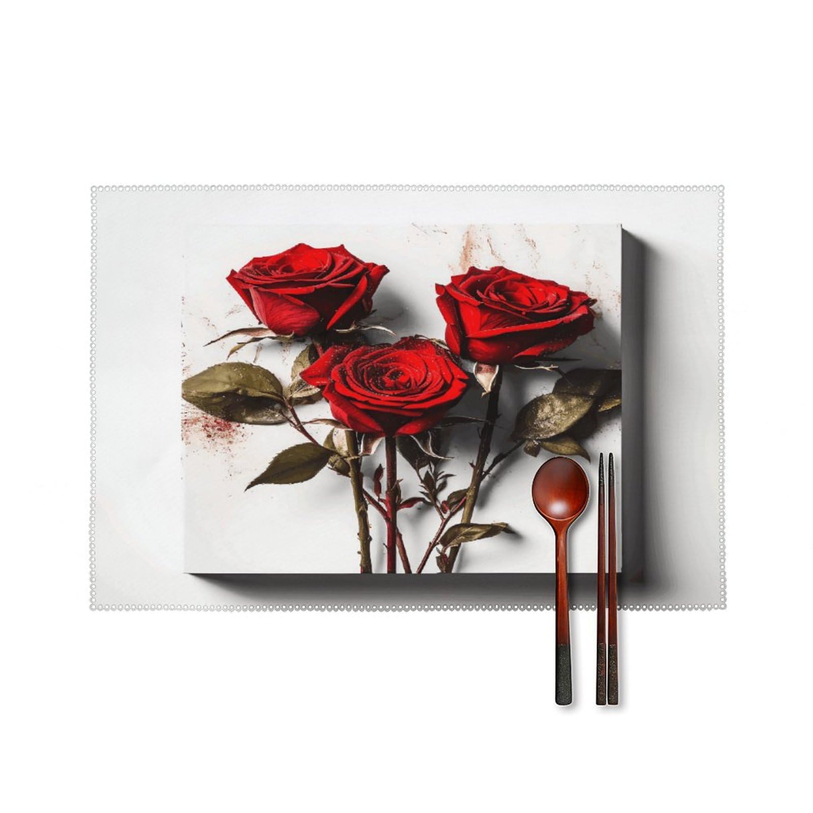 Btcowzrv Style Hand Drawn Rose Canvas Placemats Set Of 6, Wipeable Washable Place Mats For Indoor & Outdoor, Table Mat Decor For Kitchen Dining Party