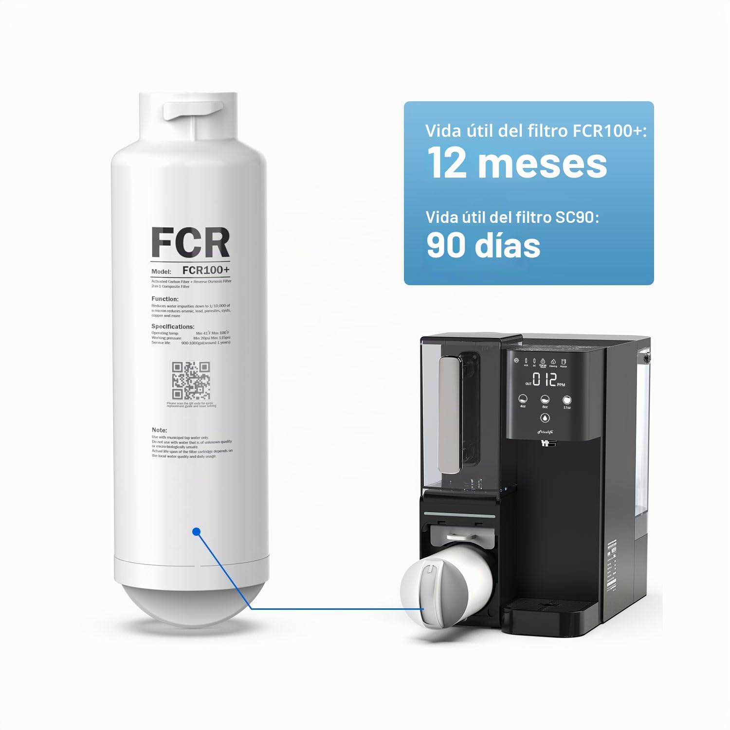 Frizzlife Cartucho de filtro de membrana RO de repuesto FCR100+ para sistema de filtro de agua de ósmosis inversa WB99-H