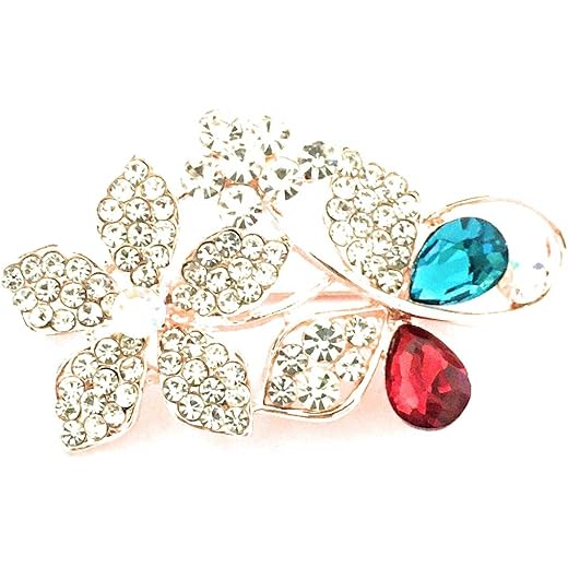 Floral Design Brooch Pin with White Stones