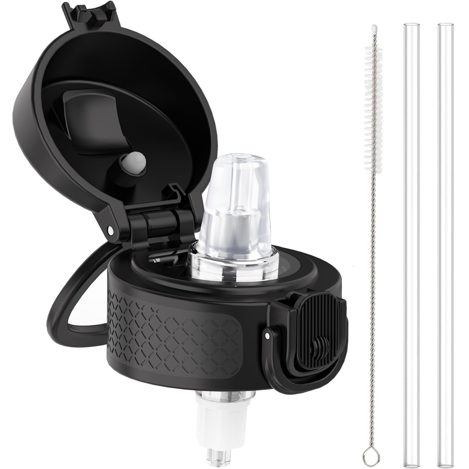 GOPPUS Straw Flip Lid with Handle (Includes Straw+Brush), Olny Suit for 350ml/12oz, 500ml/17oz, 600ml/20oz GOPPUS Water Bottle, One Hand Open Lid with Dust Cover (Black)