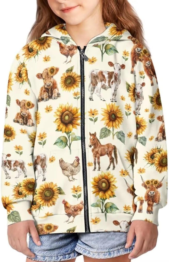 Beauty Collector Cow Print Zip Up Kids Hoodies Sweatshirts Customized Coat Cartoon Streetwear Long Sleeve