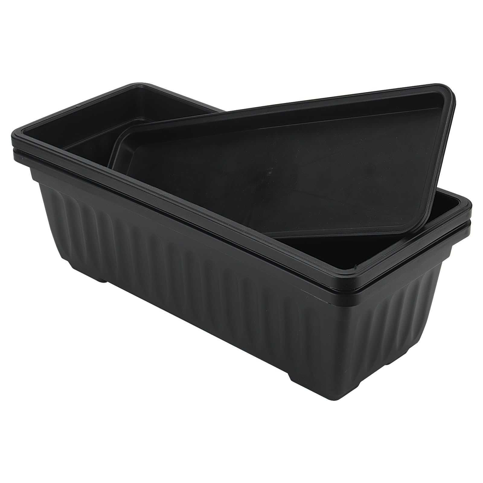 ZOENHOU Lot de 6 jardinières rectangulaires en plastique de 43 cm avec plateaux et 30 étiquettes vertes pour rebord de fenêtre, terrasse, jardin, décoration d'intérieur, porche, noir