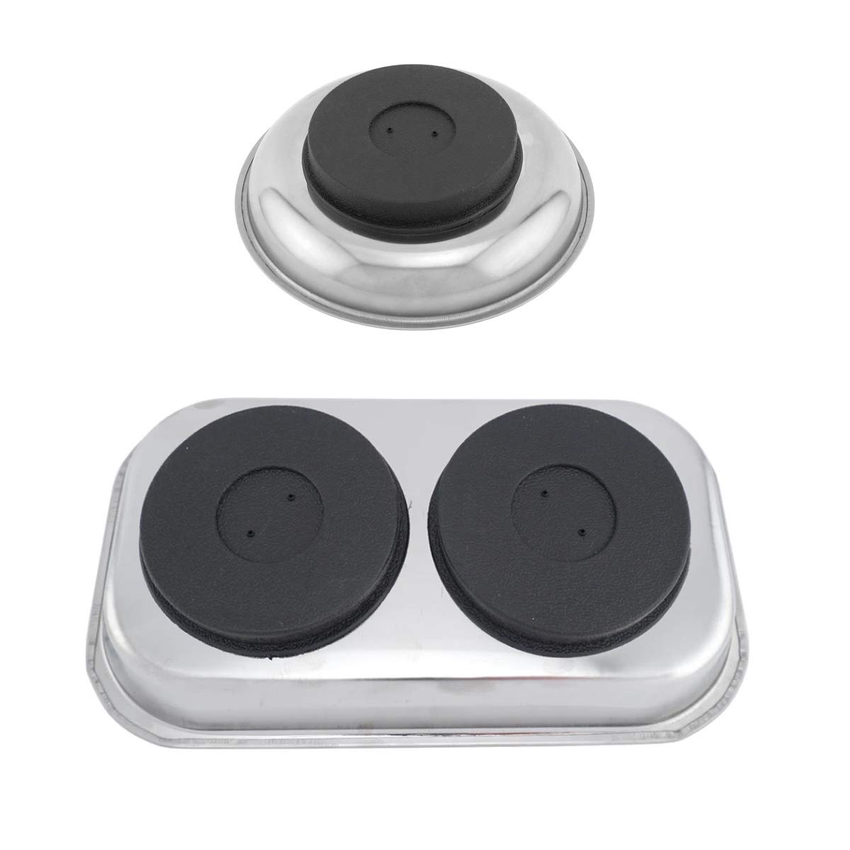 Edward Tools 9.5” Rectangle Magnetic Tray and 6” Round Magnetic Tray - For Screws, Nut, Bolts, Small Tools - Great for Mechanics, DIY - Heavy Duty Stainless Steel - Extra Strength Magnet