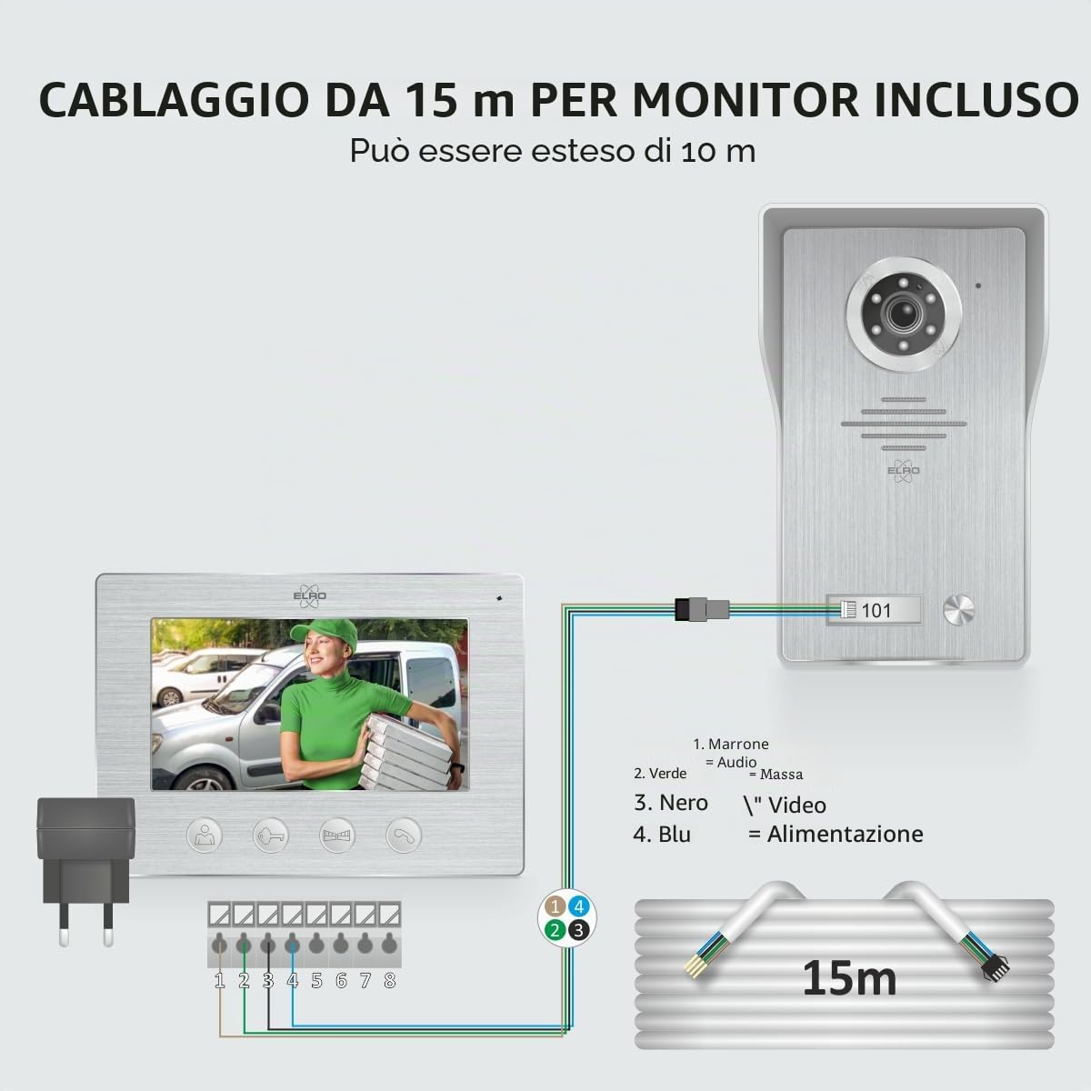 Elro DV4000 Videocitofono │ Telecamera 1080P Full HD con Visione Notturna │ Cavo a 4 Fili │ 16 Suonerie