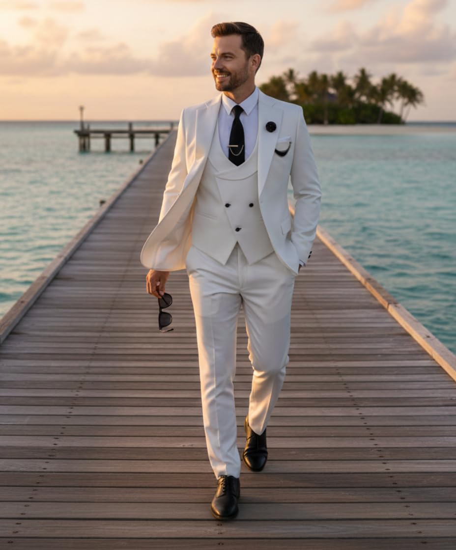 JOEupin Abito da uomo in 3 pezzi, vestibilità aderente, per matrimonio, ballo di fine anno, smoking da uomo, abito formale da lavoro