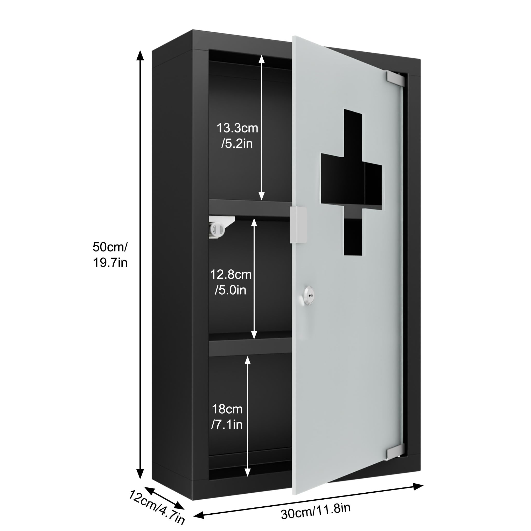 AufuN Botiquín de acero inoxidable con 3 compartimentos con cerradura