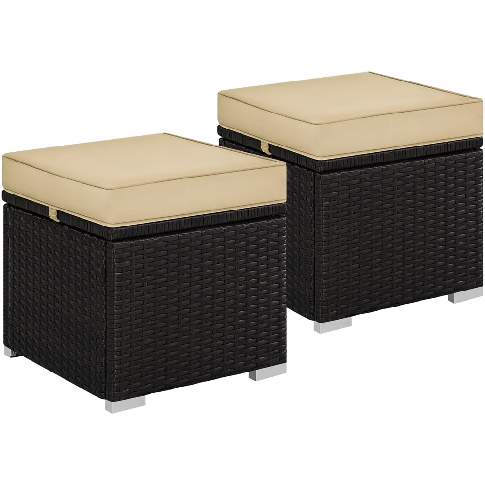 Yaheetech 2 Piezas Taburete Exterior para Muebles de Jardín con Espacio de Almacenamiento 39x39x41cm Incluye Cojín Tapa Extraíble Imitación de Ratán Resistente a la Intemperie