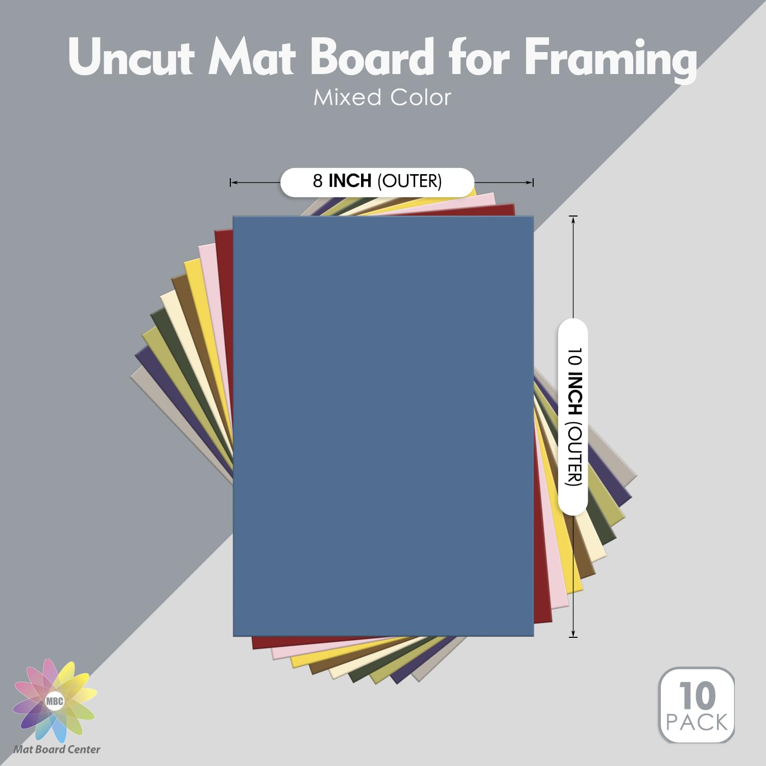 Mat Board Center, 10 Pack 8x10 Mixed Color Uncut Mat Boards/Backing Matt Boards for Crafts, Frames, Photos and More