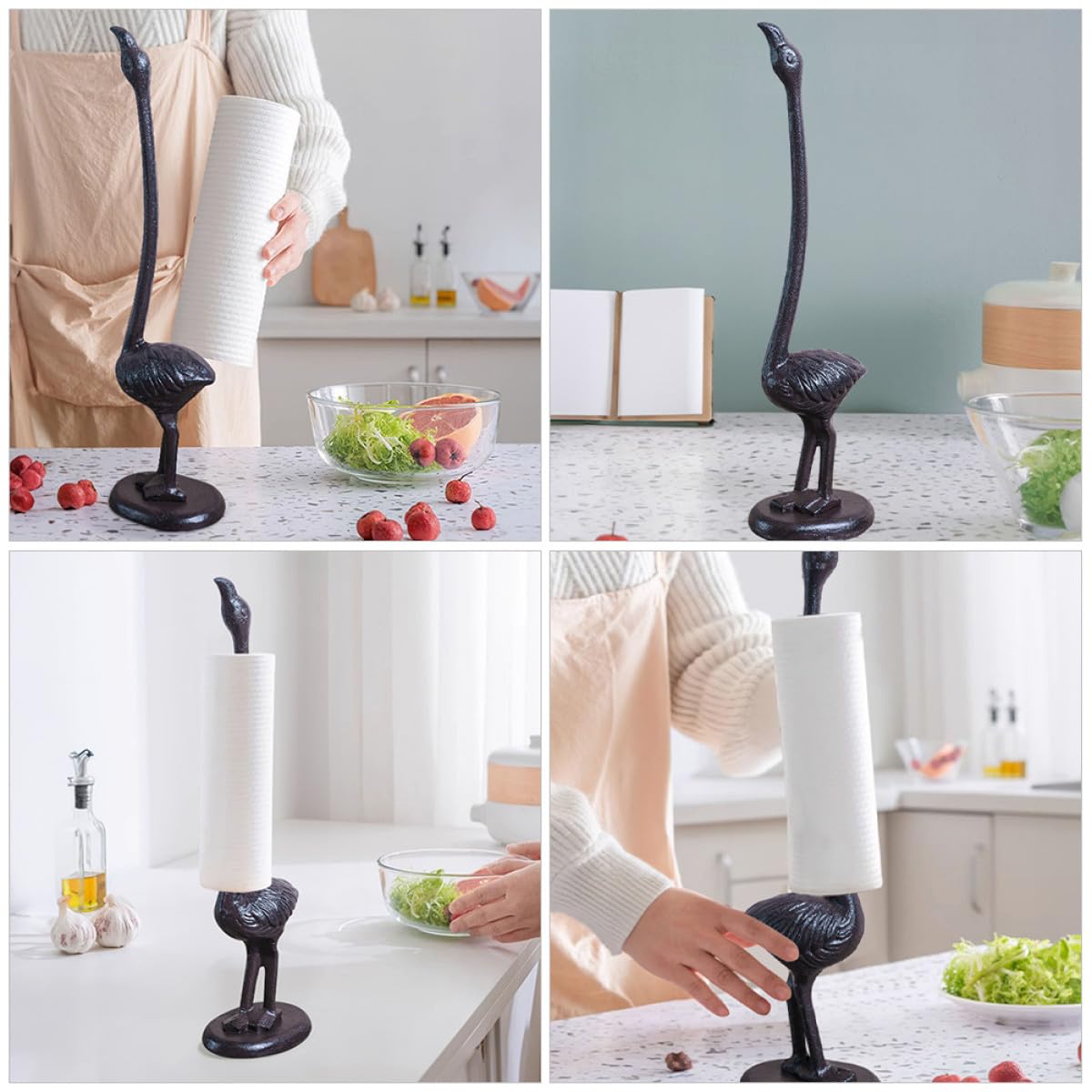 Soporte de Papel de Cocina Metálico con Diseño de Flamenco Vintage Base Estable y Compacto Dispensador de Rollo para Toallas Estándar Baño y Cocina