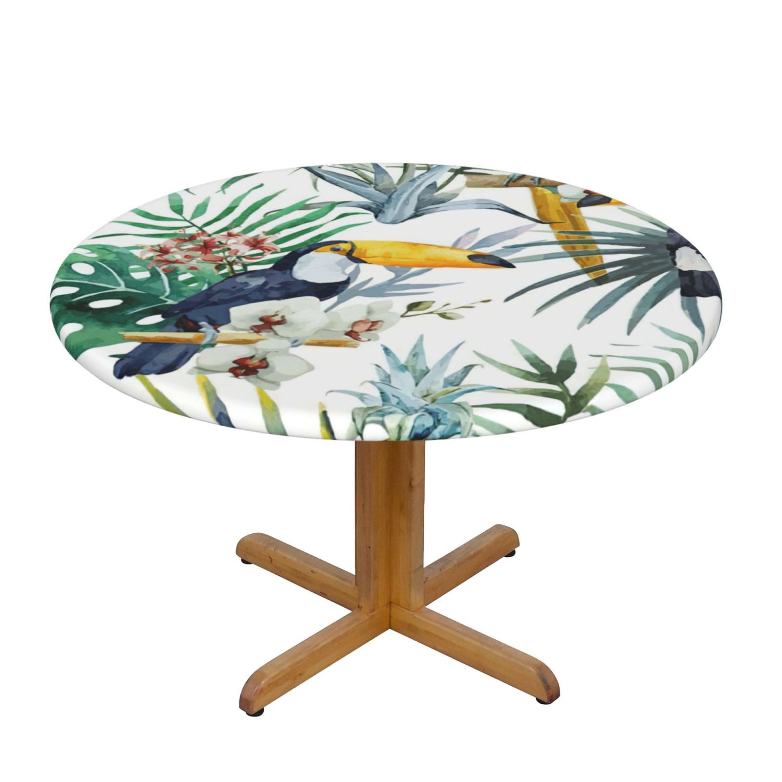 Tropical Leaves Bird Print Wipe Clean Oval Tablecloth Stain-Resistant Dining Table Accessories Table Protector For Home