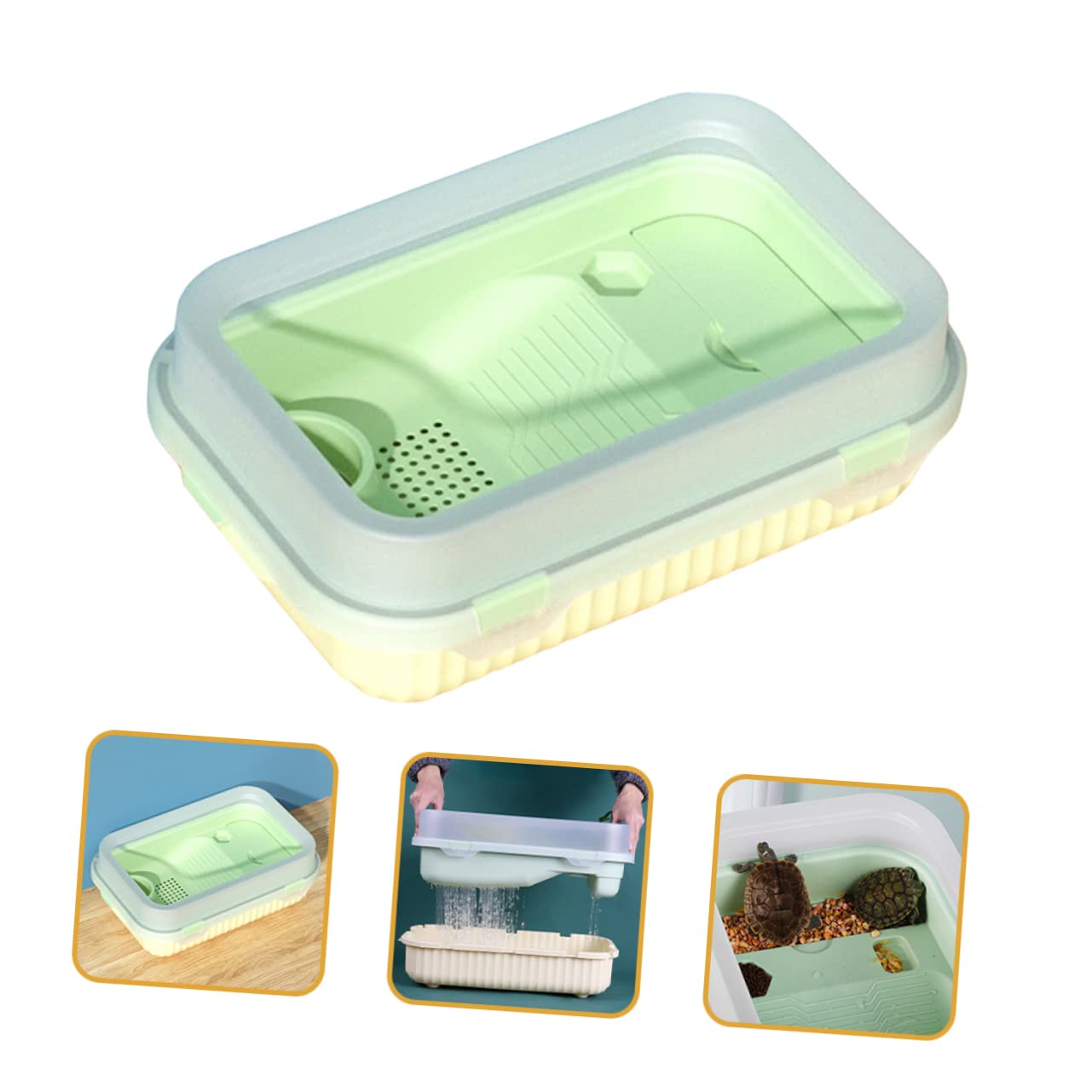 Housoutil Terrario per Tartarughe in Pp, Design a 2 Livelli, Resistente all’Usura e agli Urti, Facile da Pulire, per Alimentazione e Riposo | Alimentazione e Deposizione, Resistenza a Usura e Rottura, Box Allevamento per Rettili