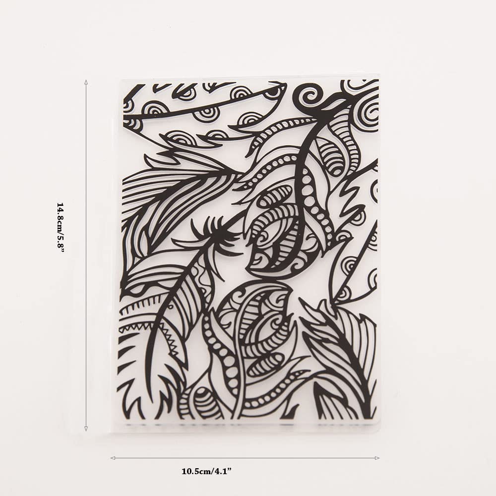 Arbuya Feathers Plastic Embossing Folder for Scrapbook DIY Album Card Tool Plastic Template Folders