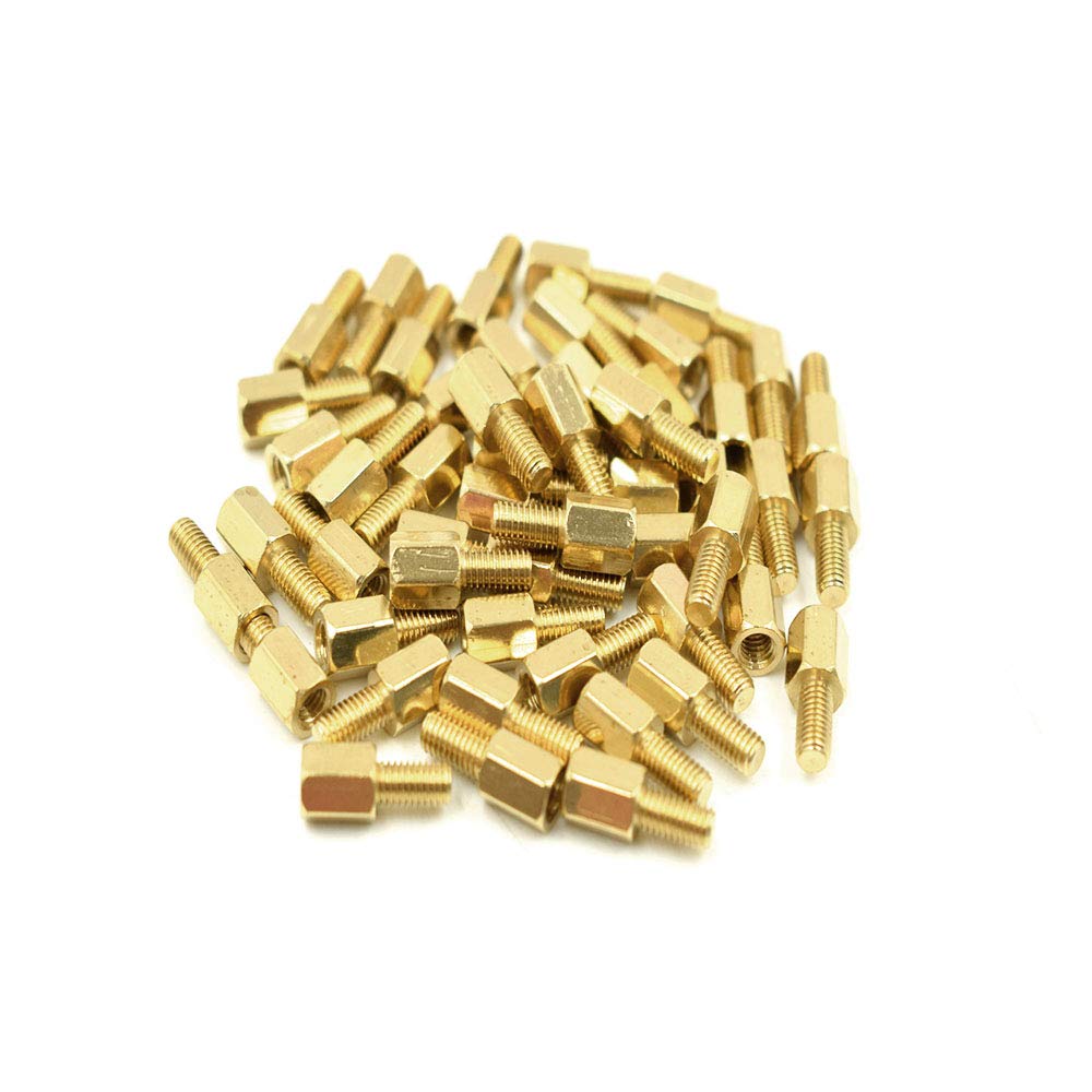M3x6+6mm Female Male Thread Brass Hex Standoff Spacer Screws PCB Pillar Gold Tone - (50 Pcs)-image-35
