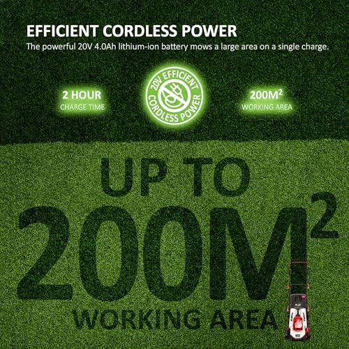 Cordless Lawnmower 20V - Brushless Motor Lawn Mower with 4.0Ah Battery & Charger - 33cm Width, 5 Heights, Mini Lawn Mower for Small Garden - Battery Operated Lawnmower - 30L Box - Image 5