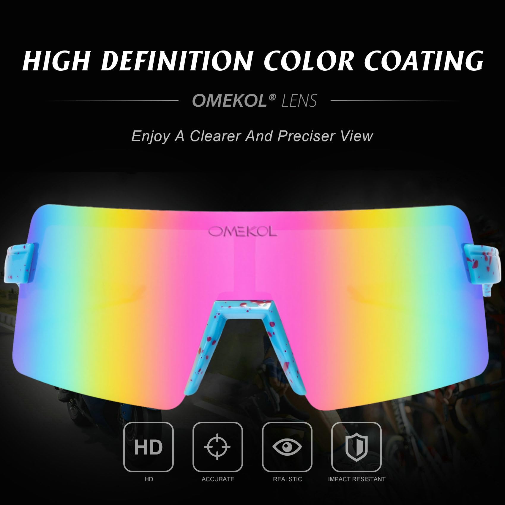 Occhiali da sole sportivi polarizzati Ciclismo Occhiali UV400 Mountain Bike Occhiali MTB Equitazione Bicicletta Occhiali Esterni Montatura Blu con Punti Viola/Lente Viola Medium