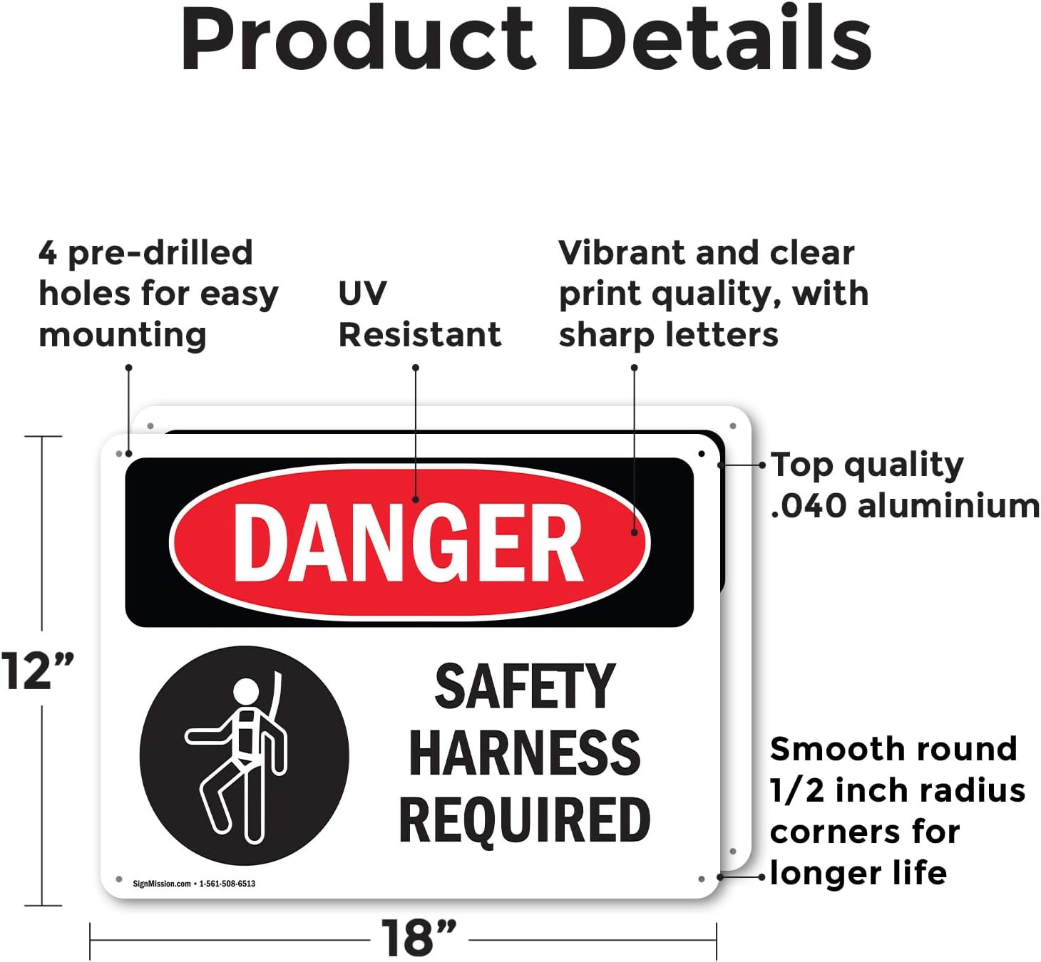 (2 Pack) Safety Harness Required OSHA Danger Sign