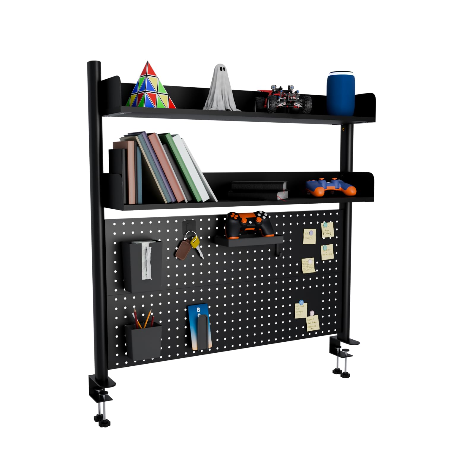 Estante de Escritorio de 2 Niveles con Abrazadera, Negro 100CM, Organizador de Escritorio con Tablero de Clavos, Estantería de Almacenamiento para Encimera para Hogar, Oficina o Dormitorio