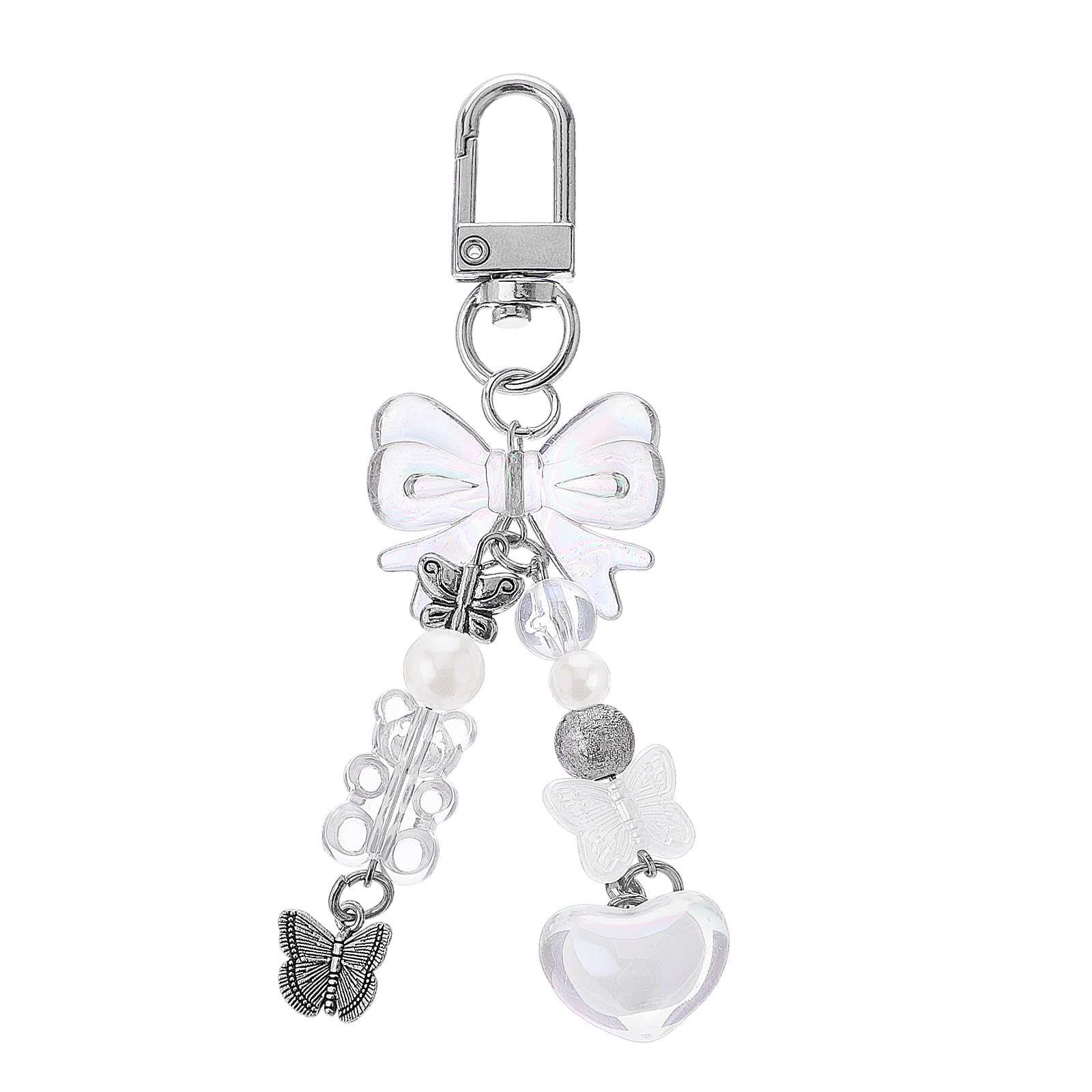 Girly Keychain Silver, Cute Keychain Keyrings For Women Girls, Metal Key Ring Small Gift for Key Bag Purse Accessories