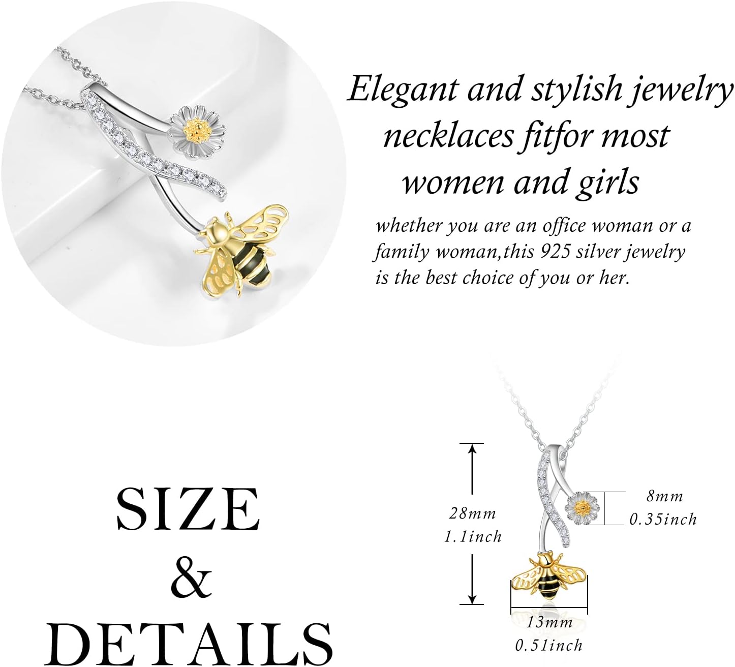 Palpitate Bee/Butterfly Necklace for Women 925 Sterling Silver Insect Jewelry Christmas Gifts for Daughter Grandma Mom - Image 3