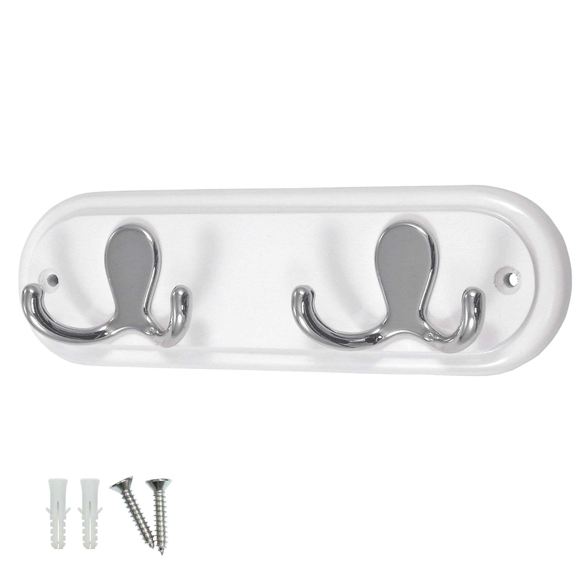keypak Door Wall Mounted Robe Coat Rack with 2 Double Hooks, Small 22cm Jacket Hanger (White)