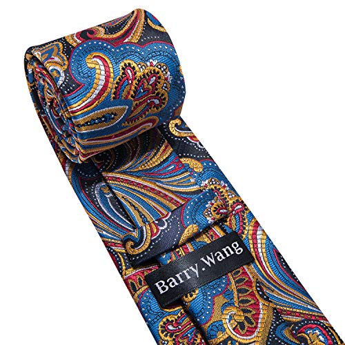 Image of Barry.Wang Men Ties Paisley Woven Silk Necktie Set with Pocket Suqare Cufflinks Formal