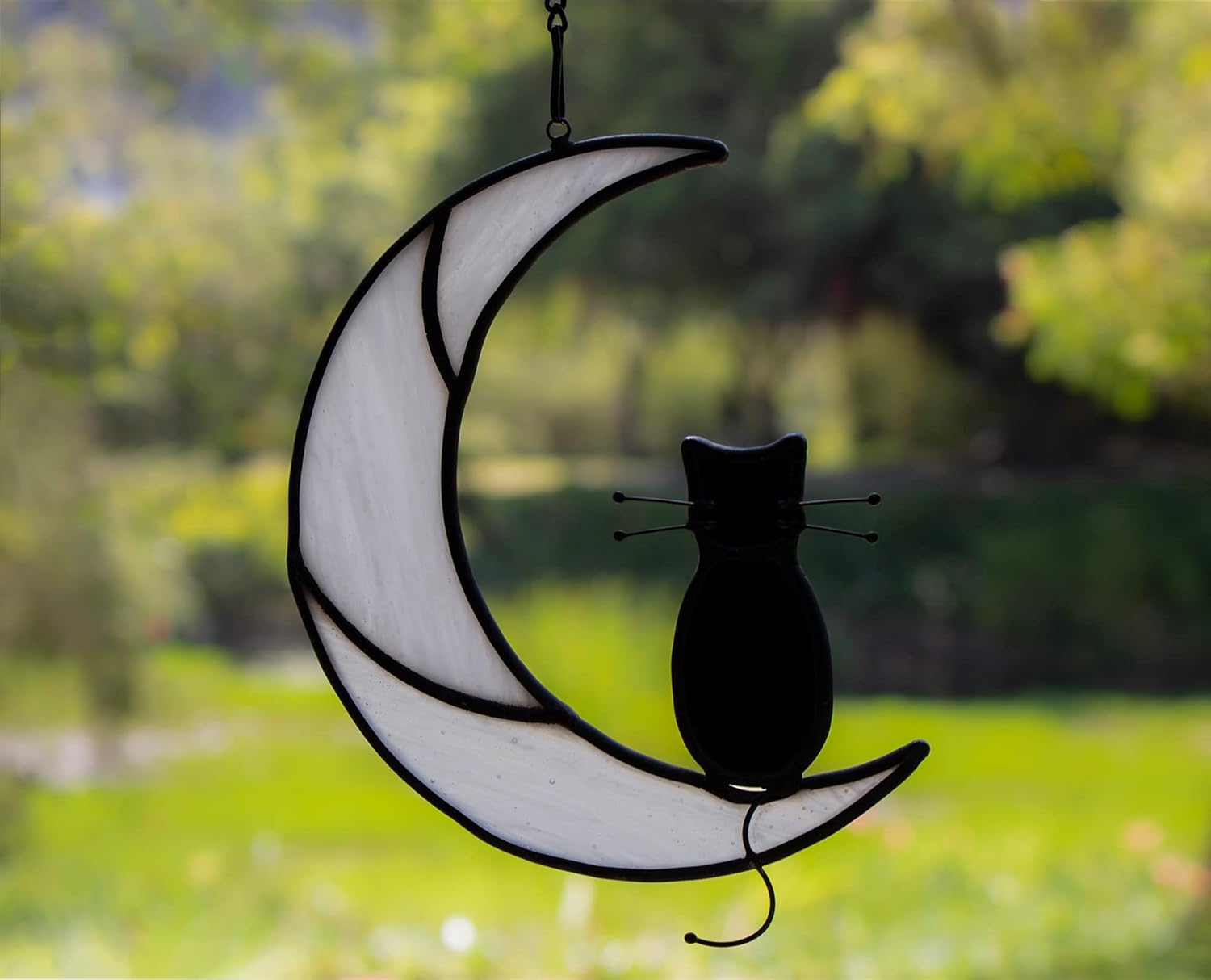 Black Cat On White Moon Stained Glass Window Hangings Ornament,Cat Memorial Gifts, Themed Gifts for Cats Lovers - Image 3