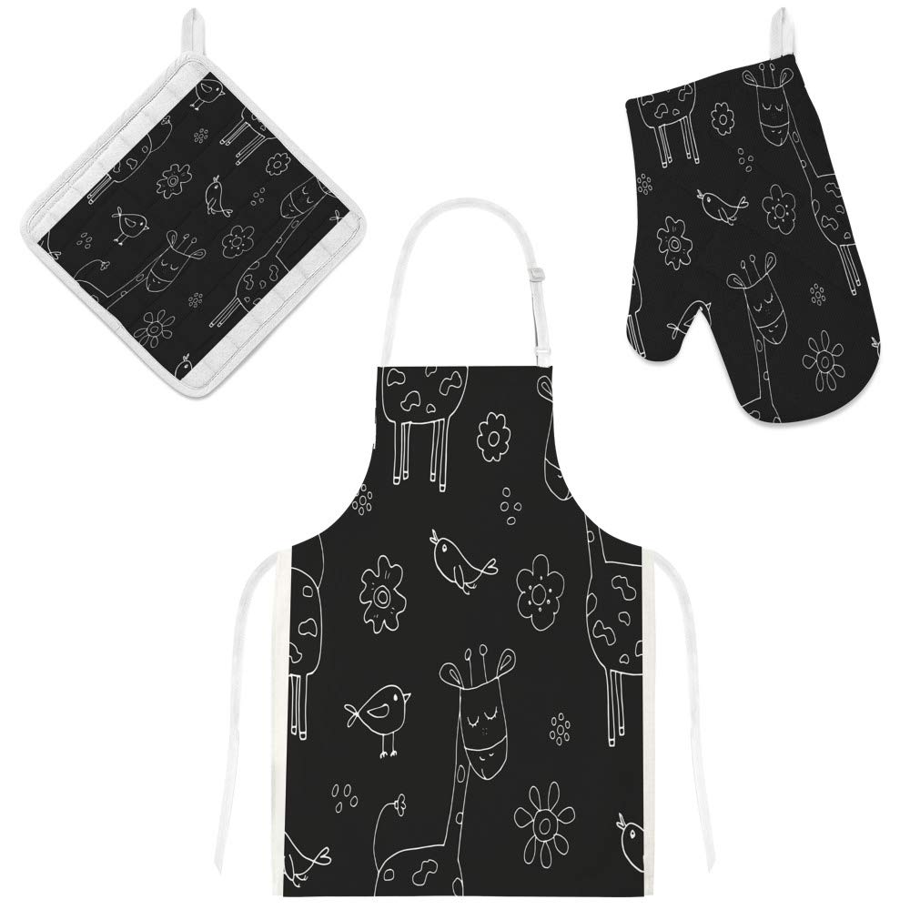 Tablier de cuisine girafe imperméable réglable gant manique