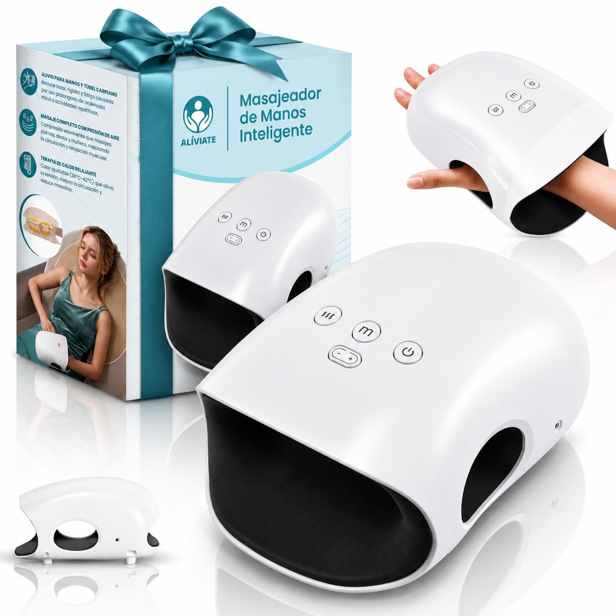 ALIVIATE - Masajeador de Manos Electrico con Calor - Guante Artritis Manos Aliviante con 3 Modos y Temporizador - Masajeador Tunel Carpiano Ideal para Regalo.