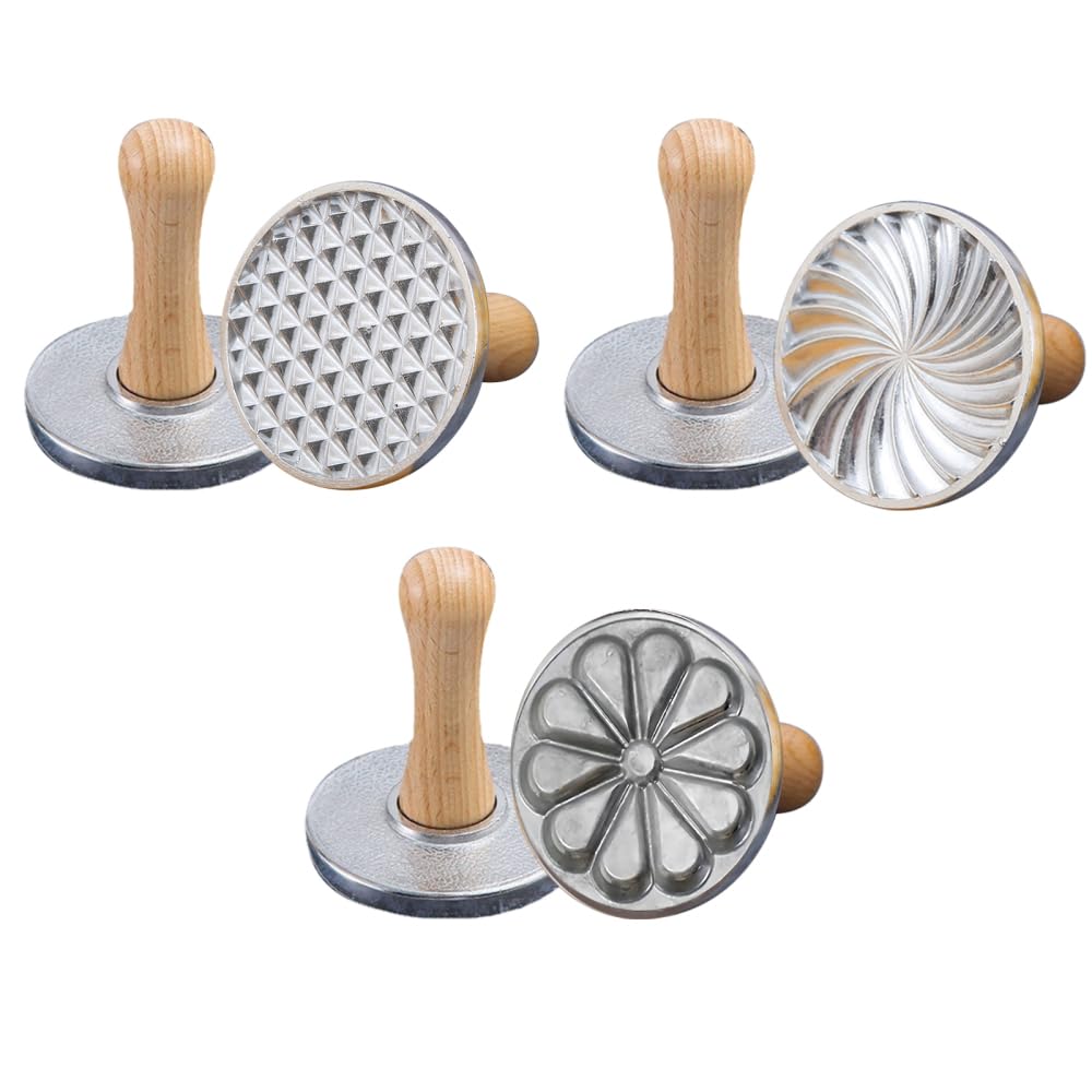 Set 3 Stampini Per Biscotti In Metallo Con Manico In Legno - Timbrini Per Pasta Frolla, Fai Da Te, Decorazioni Per Torte E Pasticcini - 3