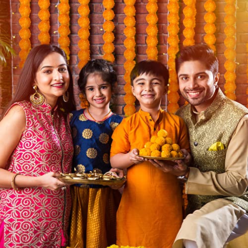 15 Pack Marigold Garland 5 Ft Long Strands Faux Marigold Flowers Faux Flower Garland Decorations Indian Wedding Decorations Flower Garland For Pooja, Wedding, Christmas, Events, Diwali (Light Orange) #TOP4