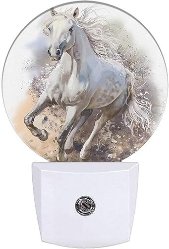 EKOBLA Caballo Correr Luz nocturna LED Caballo Dramático Puesta de sol cielo atardecer a amanecer, luces nocturnas enchufables, sensor automático