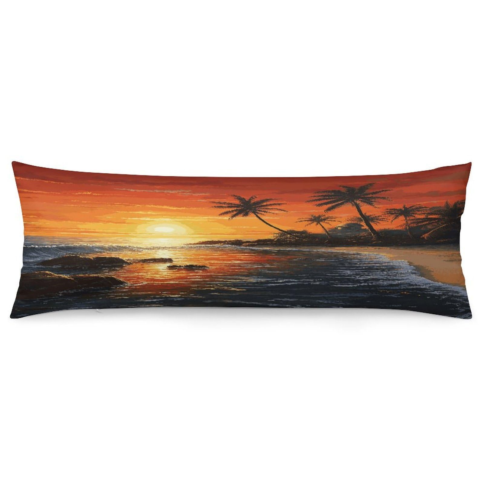 Palm Tree Sun Landscape Body Pillow Cover Soft Full Long Pillow Cover Decorative Large Pillow Case Cozy Body Pillow Pillowcase Pillow Shams for Bed Sofa Couch Room Decor 18.9 X 53 Inch