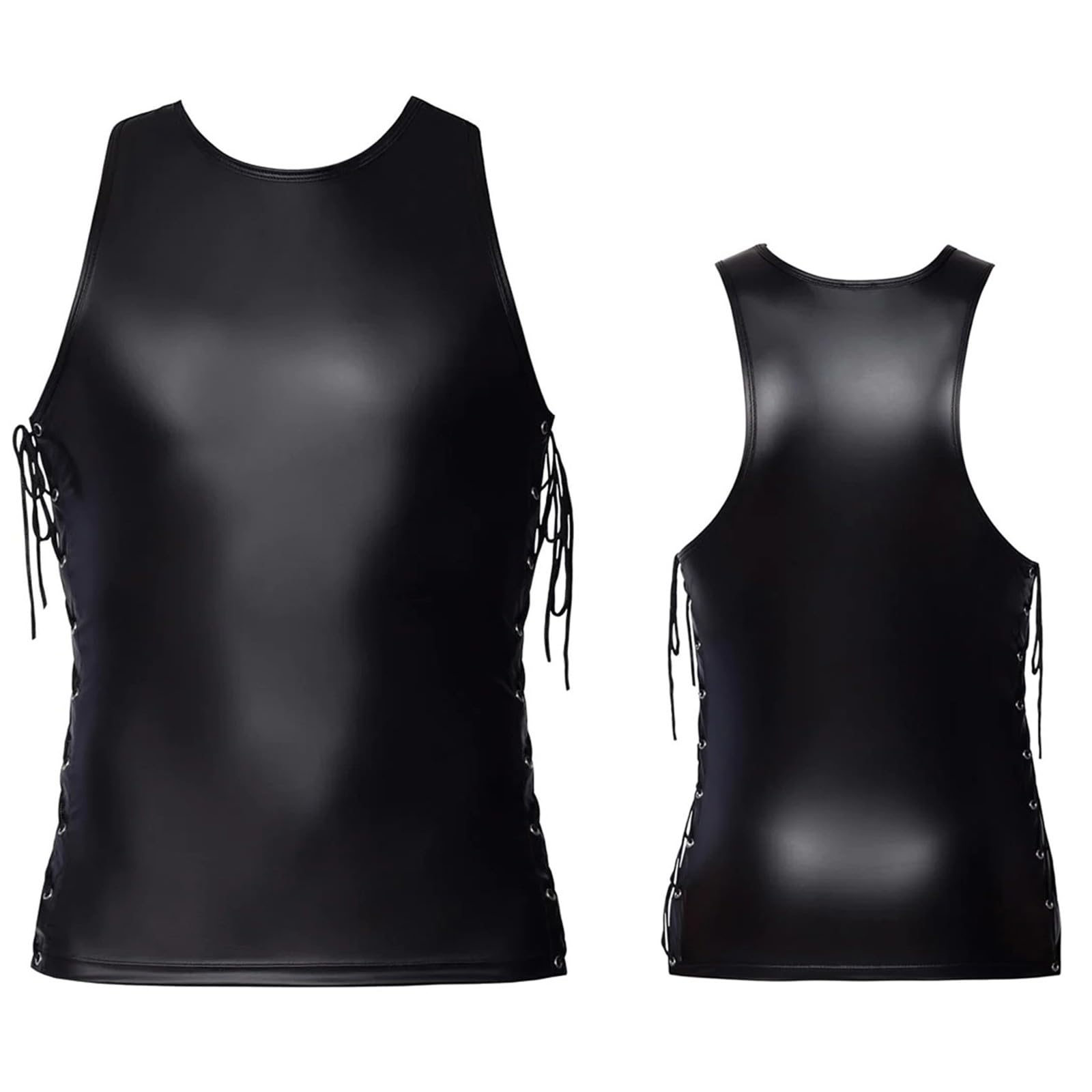 Latex Chemises de fitness en cuir verni pour homme - Manches courtes - Lingerie effet mouillé - Maillot de corps en maille - Clubwear Swinger-Club Kinkywear Techno - Tenue pour homme