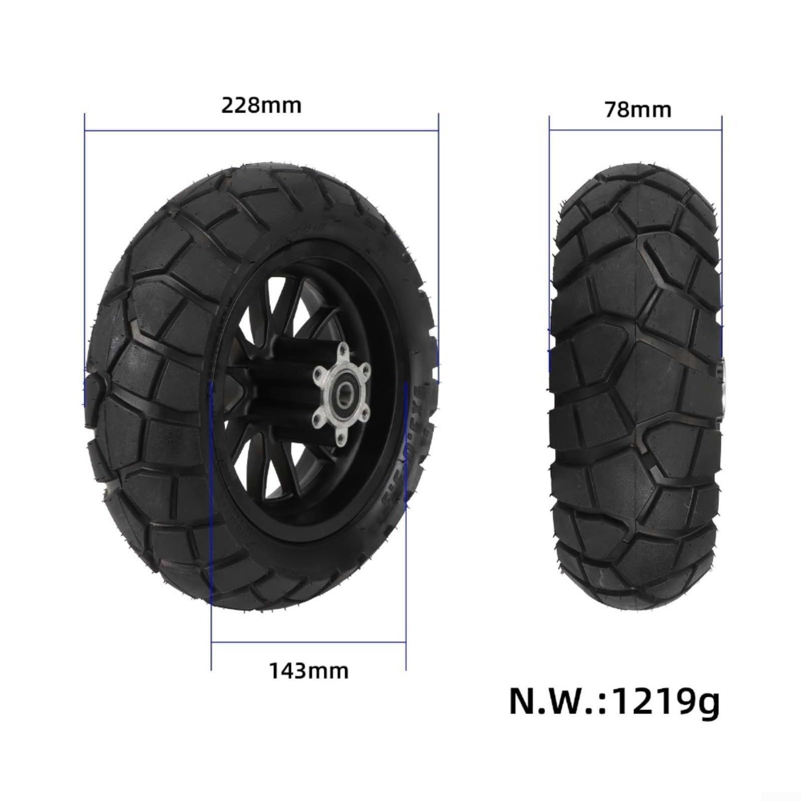 Roue de moyeu de trottinette électrique, pour Kukirin G2 Pro DB, 9 x 3,0–5,5, pneus sans chambre à air, kit de remplacement avant et arrière (roues + pneus noirs)