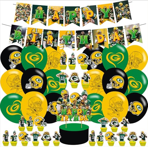 Green Bay Football Party Supplies Packers Soccer Birthday Party Decoration Green Bay Football Includes Cake Toppers Cupcake Toppers Balloons Banner Party Supplies Decoration For Adults Boys Girls