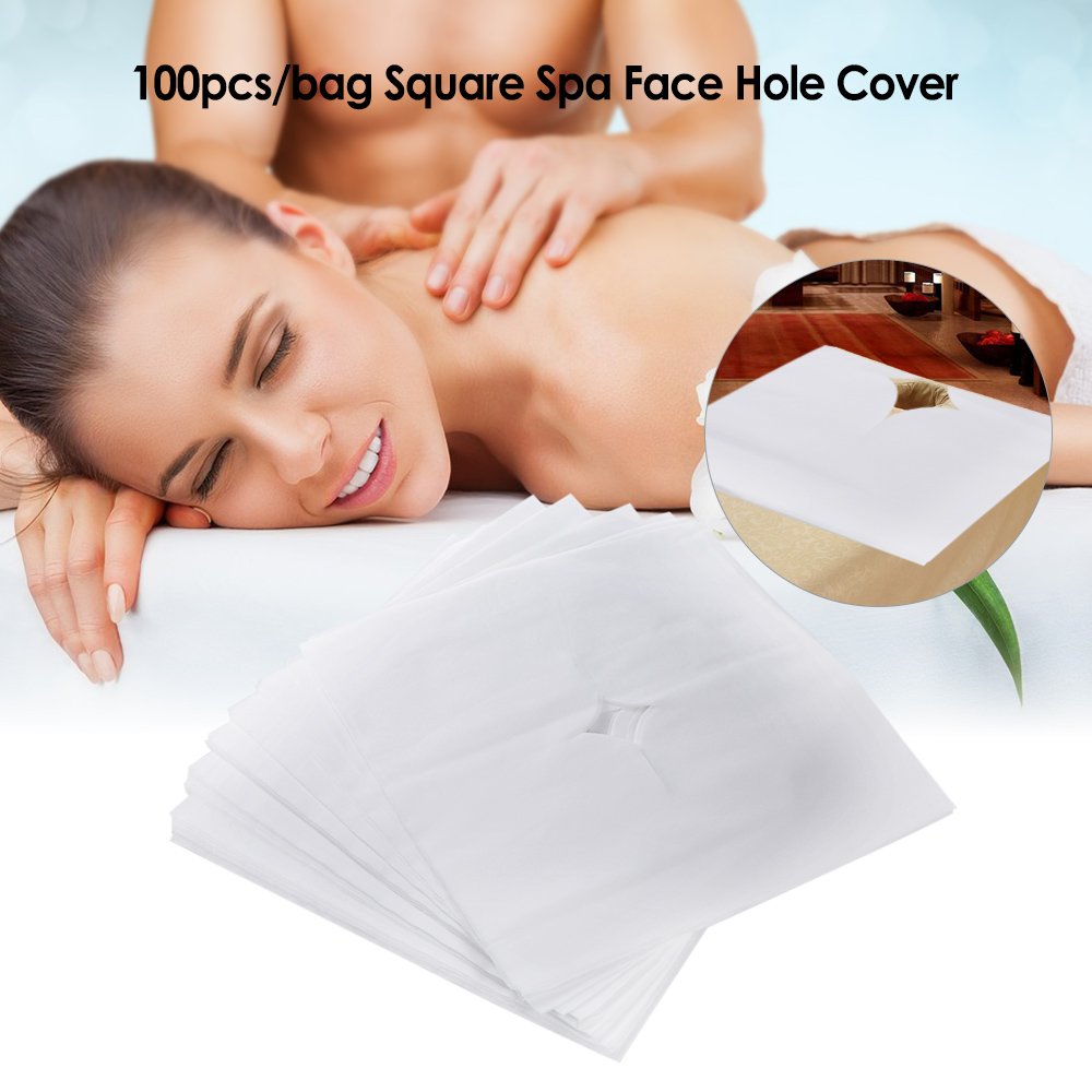 Anself Cubierta para reposacabezas sábana de masaje desechable con orificio de respiración para spa y mesa de cama de almohada 100 piezas 200ST