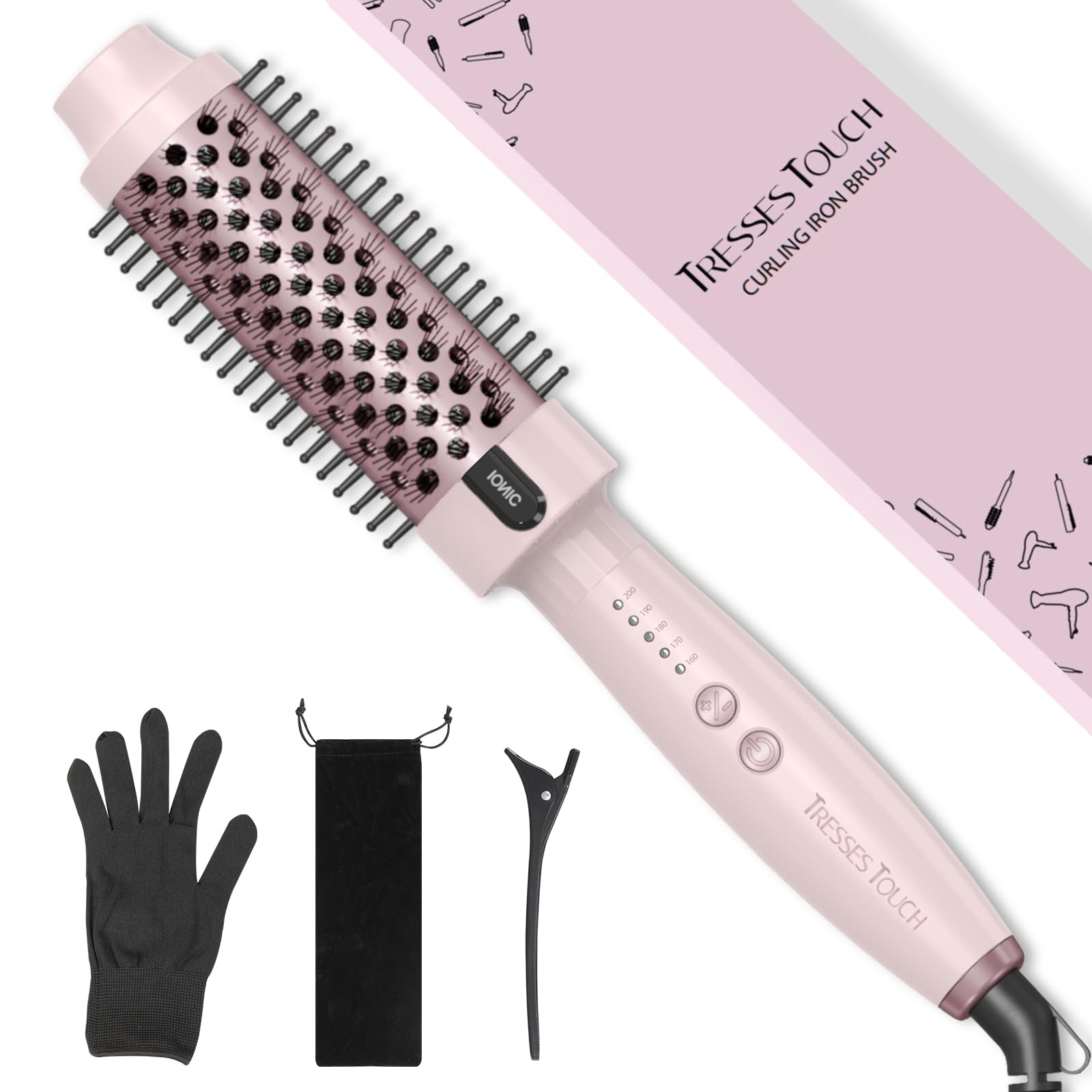 Tresses Touch Thermal Brush, Thermobürste Negativ-Ionen, Elektrische Rundbürste mit 5 Temperaturstufen, Stylingbürsten Universal-Spannung, Tourmalin-Keramik, Dual-PTC 30s-Schnellwärmung, Pink