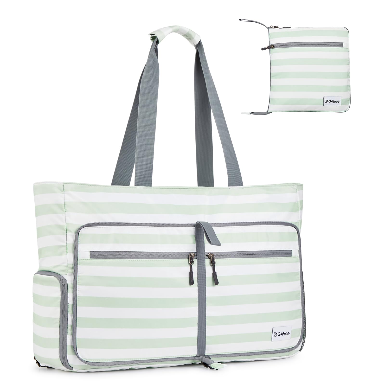 G4Free Large Beach Bag, Foldable Tote with Zipper, Waterproof Sandproof Pool Bag