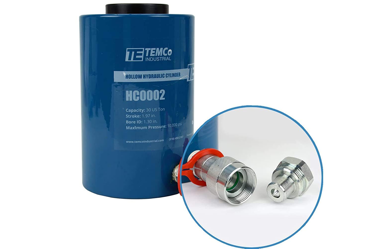 TEMCo HC0002 - Hollow Hydraulic Cylinder Ram 30 TON 2 Inch Stroke (Optional Tonnages Availiable)