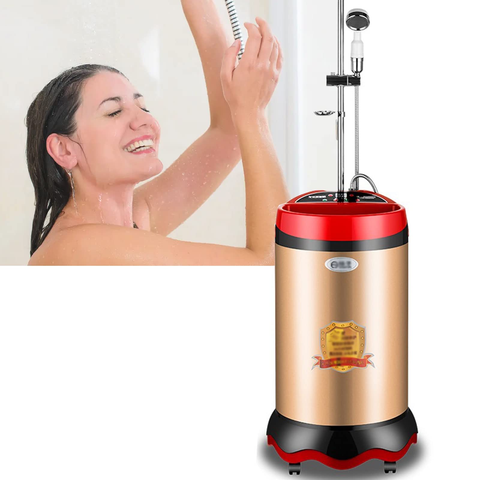 Scalda Acqua Elettrico Istantaneo Portatile e Pratico con Soffione Doccia 220V con Soffione e Lavabo, Inclusa Riscaldatore 2000W per Bagni Interni Ed Esterni (Color : A-Golden, Size : X-Large)
