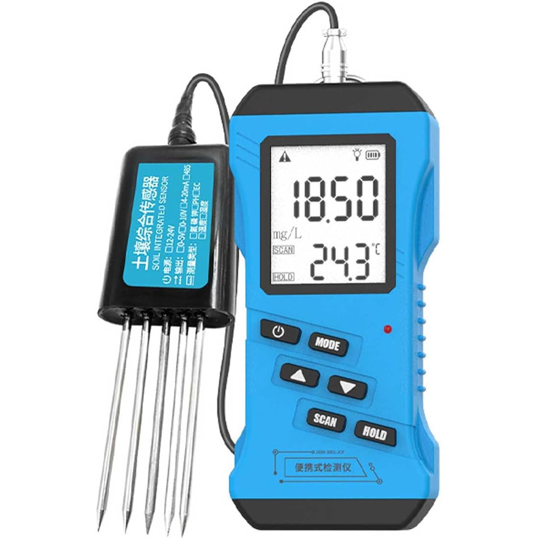 Tester per terreno 7 in 1 con display LCD, misura pH, temperatura, umidità, conducibilità, azoto, fosforo, potassio per agricoltura e giardinaggio