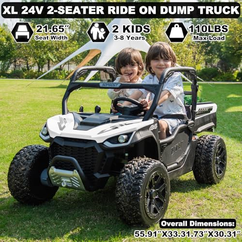 Image of NEWQIDA 2 Seater Kids UTV 24V Ride on Toy for Kids 3-8 Side by Side, White