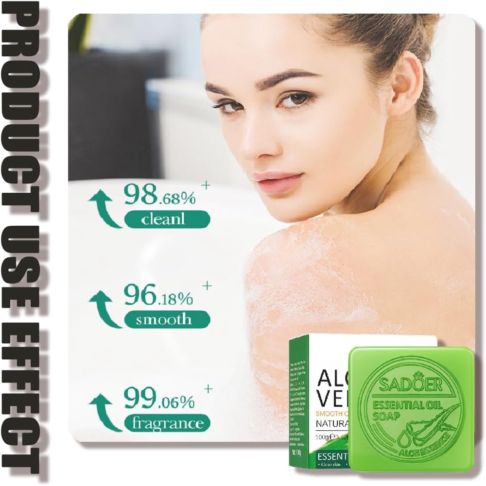 Aloe Vera Soap Bar- Gentle Cleansing 98% Aloe Vera Extract Soap for Face & Body, Organic, Gentle, Moisturising, Skin Hydration & Oil Balance, Antioxidant, Suitable for Men & Women (1PCS) 6 615