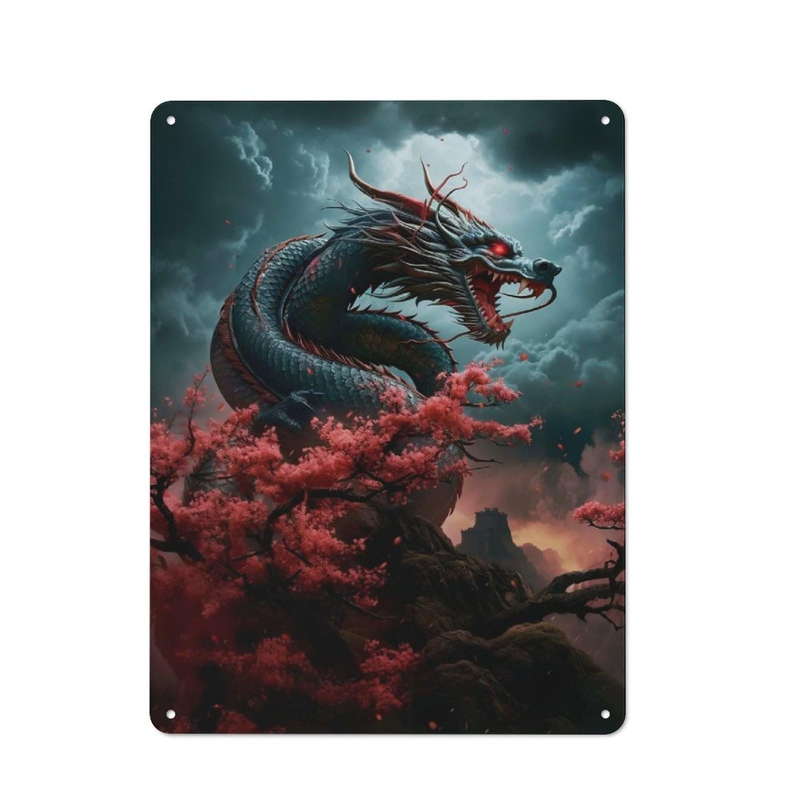 Japanese Dragon Japan Cottage Style Metal Wall Decor 40x30cm, Farmhouse Metal Sign for Kitchen, Cottage, Porch Or Garden Room