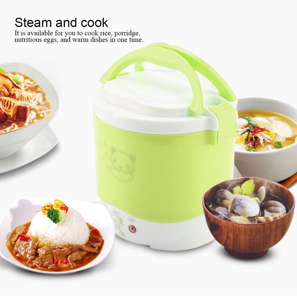 Olla arrocera para coche, Olla Arrocera de Viaje, 24V 100W 1L Olla arrocera multifuncional portátil eléctrica vaporizador de alimentos para el hogar, automóvil, camión, uso al aire libre(verde)