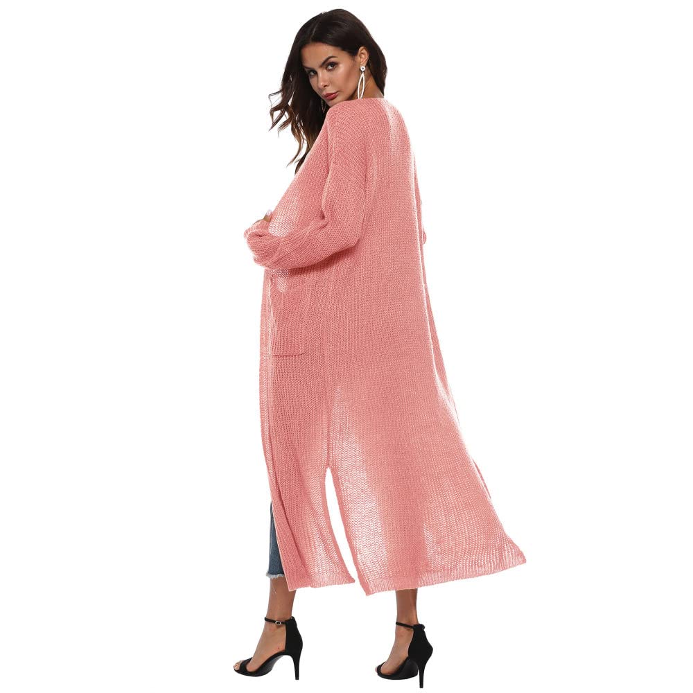 Cárdigan para Mujer Cárdigan de Punto para Mujer Abrigo Rosa Liso Suéteres Largos Cárdigan de Manga Larga con Frente Abierto Cárdigan de Punto Suave para Primavera Chaqueta para Uso Diario
