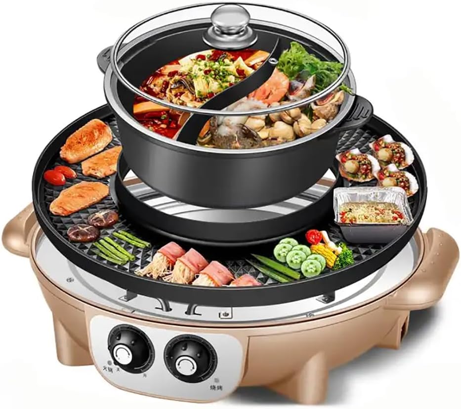 Parrilla Eléctrica TsoLay BBQ Hot Pot, 2200W, 44cm, Dorado