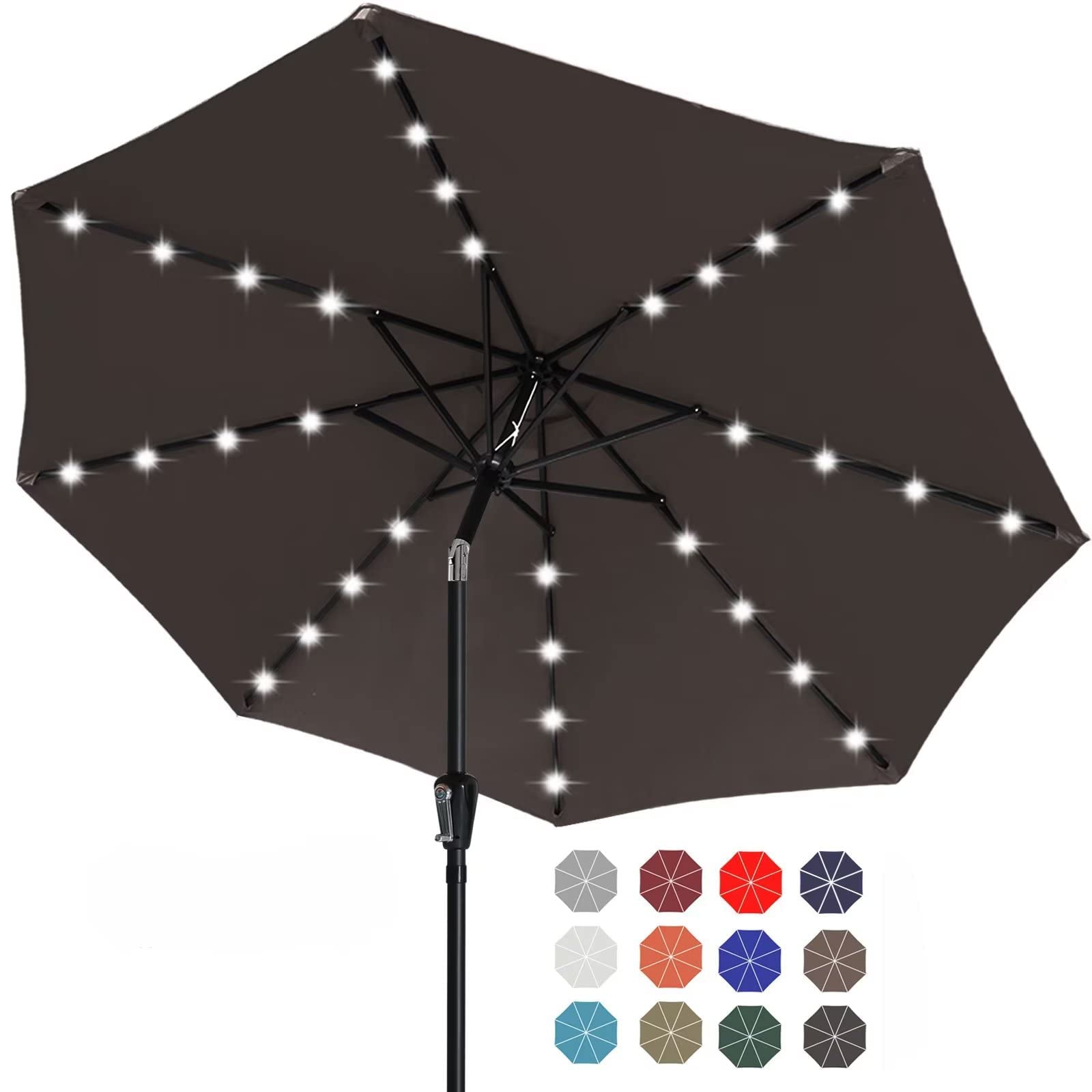ABCCANOPY Durable Solar Led Patio Umbrellas with 32LED Lights 11FT (Dark Brown)